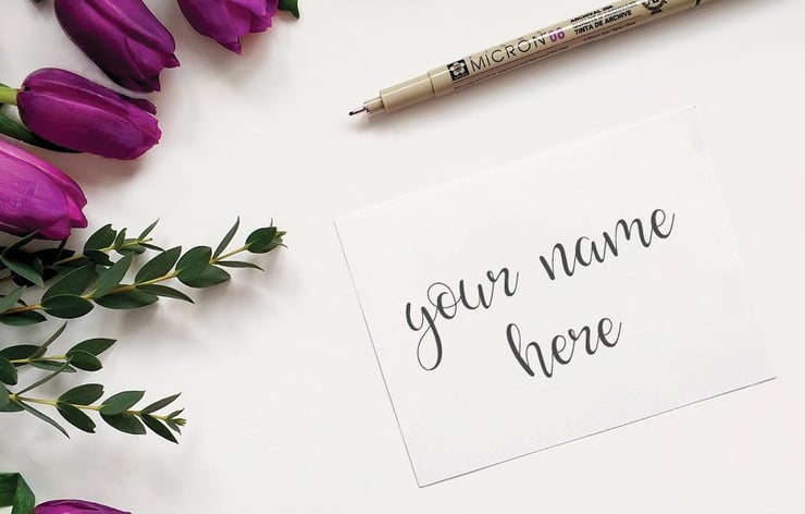 name card and flowers