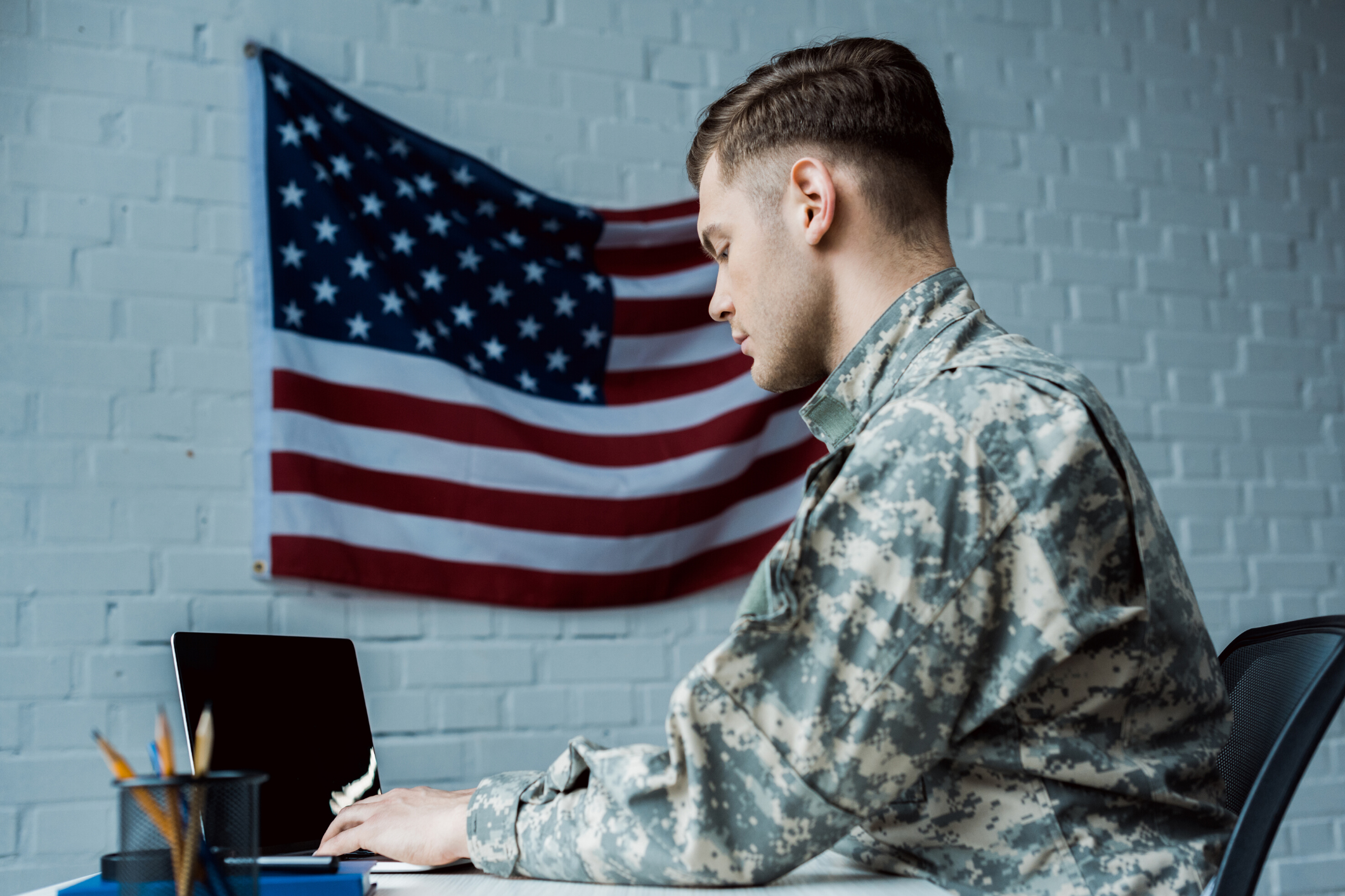 Military Man at Computer
